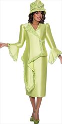 GMI G8792 - Lime - Bead and Lace Trim Church Suit With Side Cascade Jacket